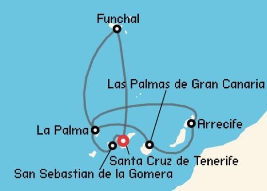 Itinerario del Crucero Islas Canarias desde Santa Cruz de Tenerife Costa Cruceros