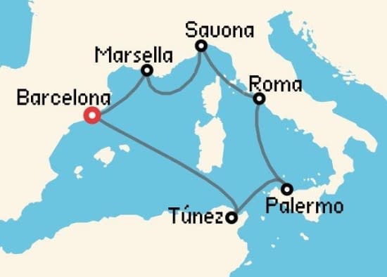 Itinerario del Crucero Mediterráneo desde Barcelona Costa Cruceros