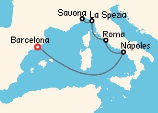 Itinerario del Crucero Mediterráneo desde Barcelona Costa Cruceros