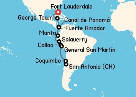 Itinerario del Crucero Sudamérica desde Fort Lauderdale Holland America