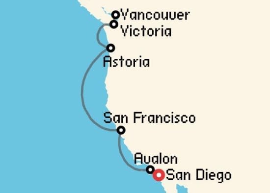Itinerario del Crucero Alaska desde San Diego Holland America
