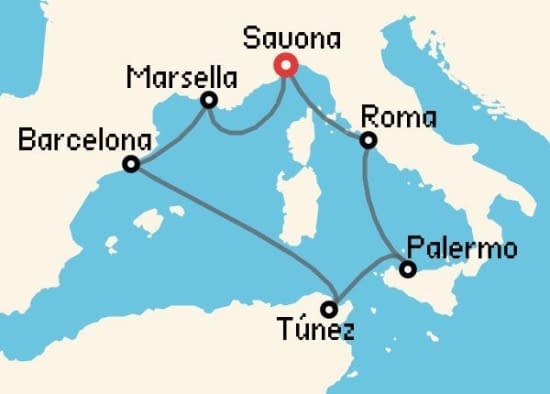 Itinerario del Crucero Mediterráneo desde Savona Costa Cruceros