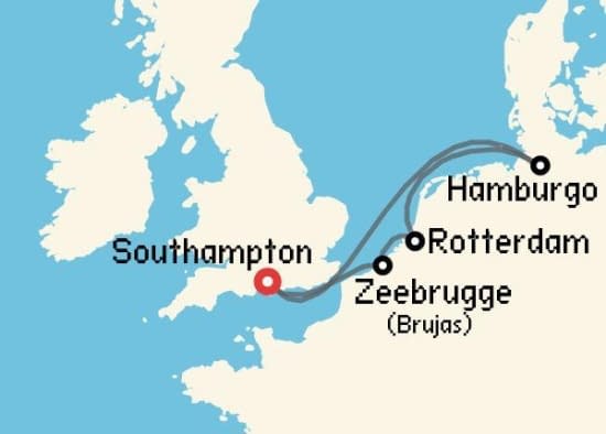Itinerario del Crucero Báltico y Norte de Europa desde Southampton Cunard