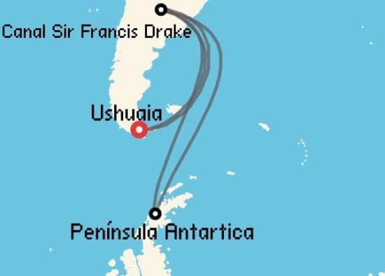 Itinerario del Crucero Sudamérica desde Ushuaia Ponant