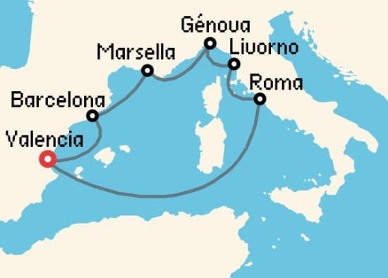 Itinerario del Crucero Mediterráneo desde Valencia MSC Cruceros