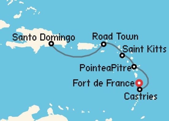 Itinerario del Crucero Caribe desde Fort de France - Martinica Costa Cruceros