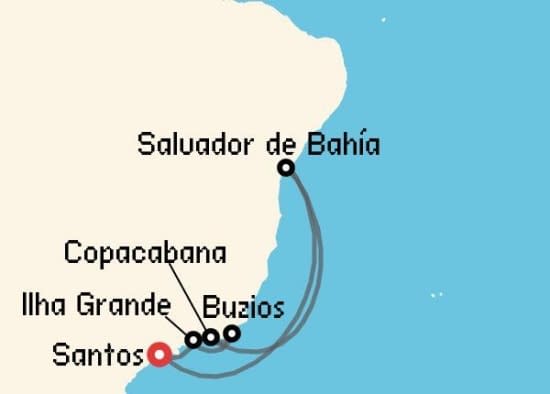 Itinerario del Crucero Sudamérica desde Santos - Sao Paulo MSC Cruceros