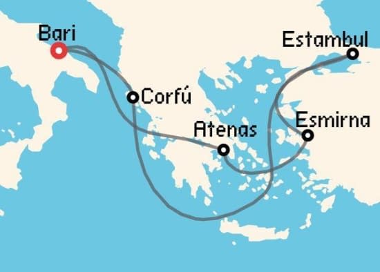 Itinerario del Crucero Islas Griegas desde Bari MSC Cruceros