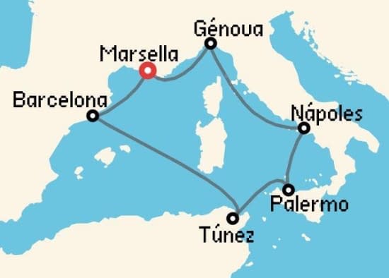 Itinerario del Crucero Mediterráneo desde Marsella MSC Cruceros