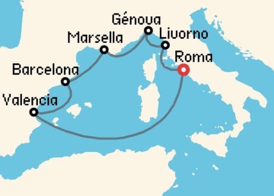Itinerario del Crucero Mediterráneo desde Roma - Civitavecchia MSC Cruceros