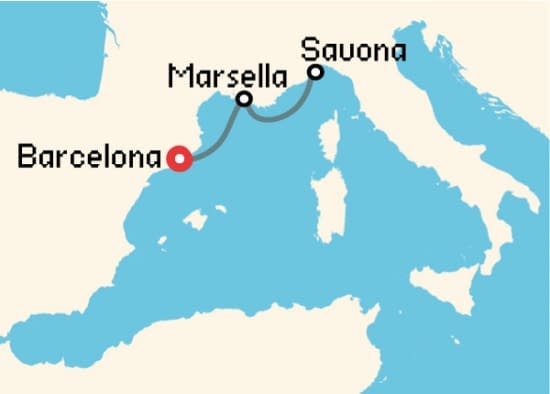 Itinerario del Crucero Mediterráneo desde Barcelona Costa Cruceros