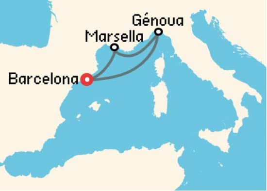 Itinerario del Crucero Mediterráneo desde Barcelona MSC Cruceros