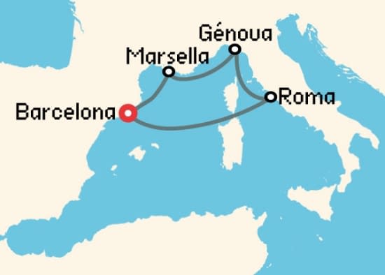Itinerario del Crucero Mediterráneo desde Barcelona MSC Cruceros